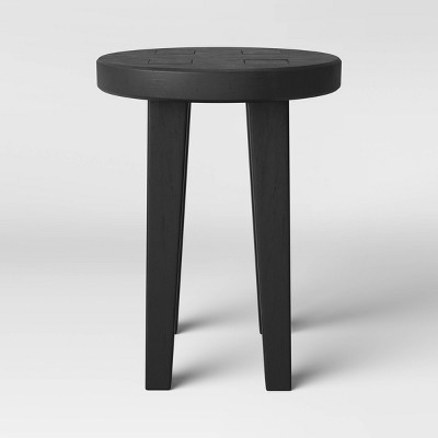 Woodland Short Carved Wood Table Black - Threshold™: No Assembly, Round Traditional Accent Table