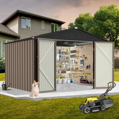 Outdoor Storage Shed with Updated Frame Structure & Lockable Door, Waterproof Practical Garden Patio Lawn Poolside Metal Tool Shed