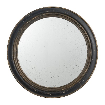 23.5" Round Mirror Distressed Antique Black - A&B Home: Vintage Charm, Wall Mount, No Assembly Required