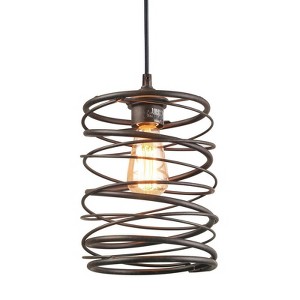 LNC Mocha 1-Lights 8" Farmhouse Cylinder Pendant  Lights,  Rustic Brown - 1 of 4