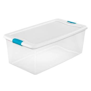 Sterilite Storage System Solution with 106 Quart Clear Stackable Storage Box Organization Containers with White Latching Lid