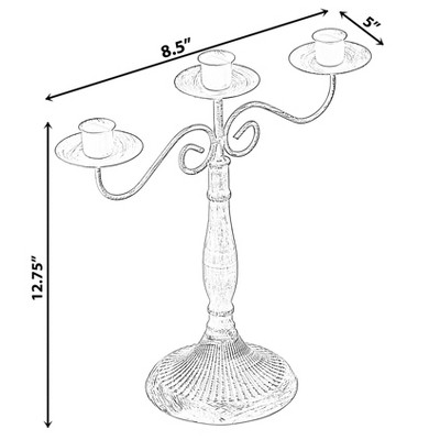 Elegant Antique Distressed 3-Arm Metal Candelabra - 12"x13"