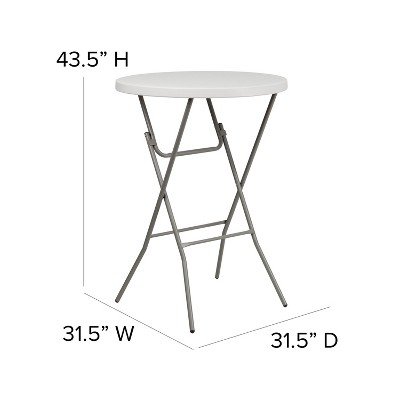 Emma + Oliver 2.63-Foot Round White Plastic Bar Height Folding Table