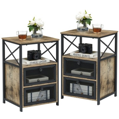 VECELO Modern Nightstand, End Side Table with Storage Space and Door, Nightstands with Flip Drawers for Living Room, Bedroom 1/2
