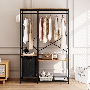 Portable Clothes Rack, Clothes Rack With Bottom Mesh Storage Shelves, Oxford Cloth Storage Bag Multi-functional Clothing Rack For Bedroom - 1 of 4