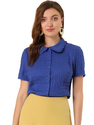 INSPIRE CHIC Women's Sweet Ruffle Trim Peter Pan Collar Button-Down Shirt