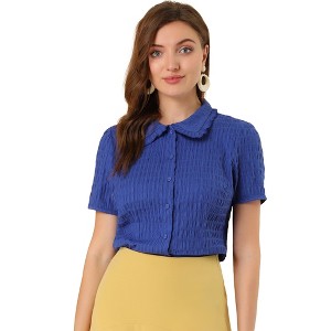 INSPIRE CHIC Women's Sweet Ruffle Trim Peter Pan Collar Button-Down Shirt - 1 of 4