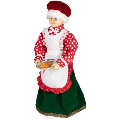 24" Animated Mrs. Claus with Gingerbread Cookie in Festive Attire
