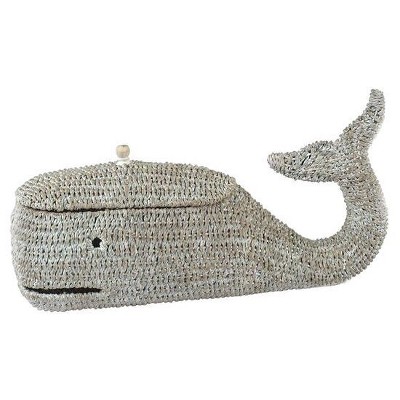 Storied Home Bankuan Rope Whale Box: Nautical Storage Basket with Lid, Bangkuan Grass, Coastal Decor