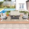 COWLOWN 4 Piece Khaki All Weather Aluminum Modern Sectional Conversation Patio Couch Set with Thick Cushions - 3 of 4