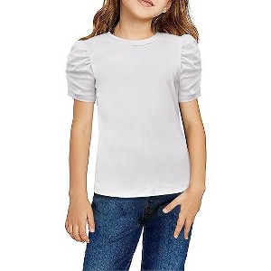 Arshiner Girls Puff Short Sleeve Shirts Summer Ribbed Knit Crewneck T Shirt Tops Tee Blouse White 8 - 1 of 4