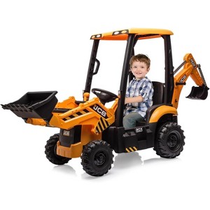 12V Licensed JCB Ride-On Excavator for Kids, 4-in-1 Electric Digger Toy with Remote Control, Front Loader, Shovel & Tent, Powered Ride-On Car - 1 of 4