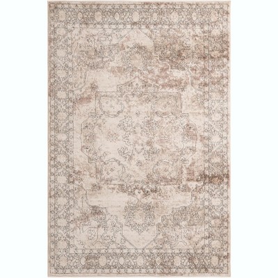Ivory and Gray Geometric Synthetic 5'3" x 8' Area Rug