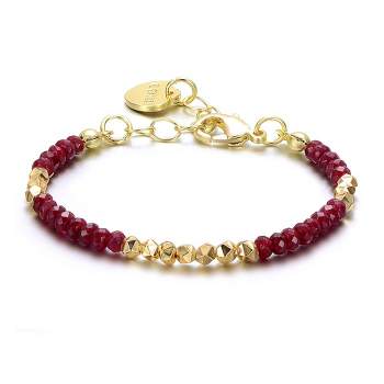 14k Yellow Gold Plated Bracelet with Colored and Gold Plated Mineral Beads in Pattern for Kids