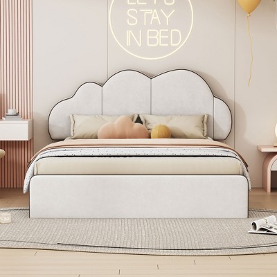 Queen Size Upholstered Platform Bed with Cloud-shaped Headboard-ModernLuxe