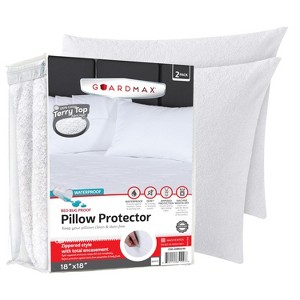 Guardmax Terry Cotton Waterproof Pillow Protector with Zipper - White (2 Pack) - 1 of 4