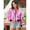 INSPIRE CHIC Women's Holographic Fashion Stand Collar Metallic Lightweight Zip Bomber Jacket - 2 of 4
