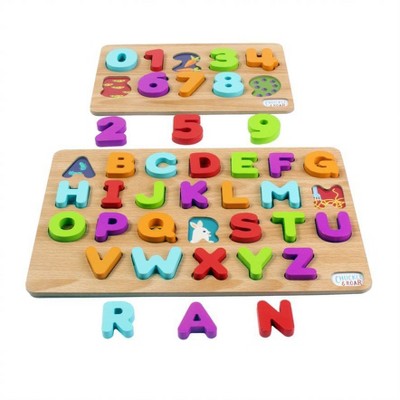 Chuckle & Roar ABC's & 123s Wood Kids Puzzle Set 36pc