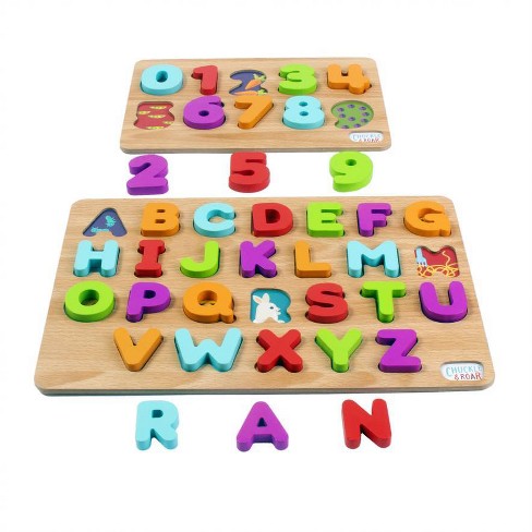 Chuckle & Roar Abc's & 123s Wood Kids Puzzle Set 36pc : Target