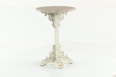 White and Beige Carved Wood Round Accent Table