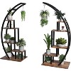 Acekool Large 5-Tier Plant Stand, Semi-Circular Metal and Wood Display Shelf with Hooks, Corner Indoor Outdoor Organizer, 56 Inch, Set of 2 - 2 of 4