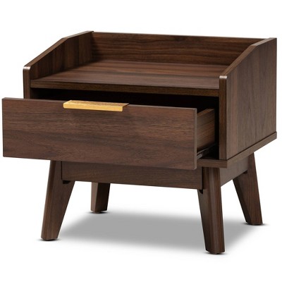 Mid-Century Lena Nightstand in Walnut Brown with Gold-Tone Handle