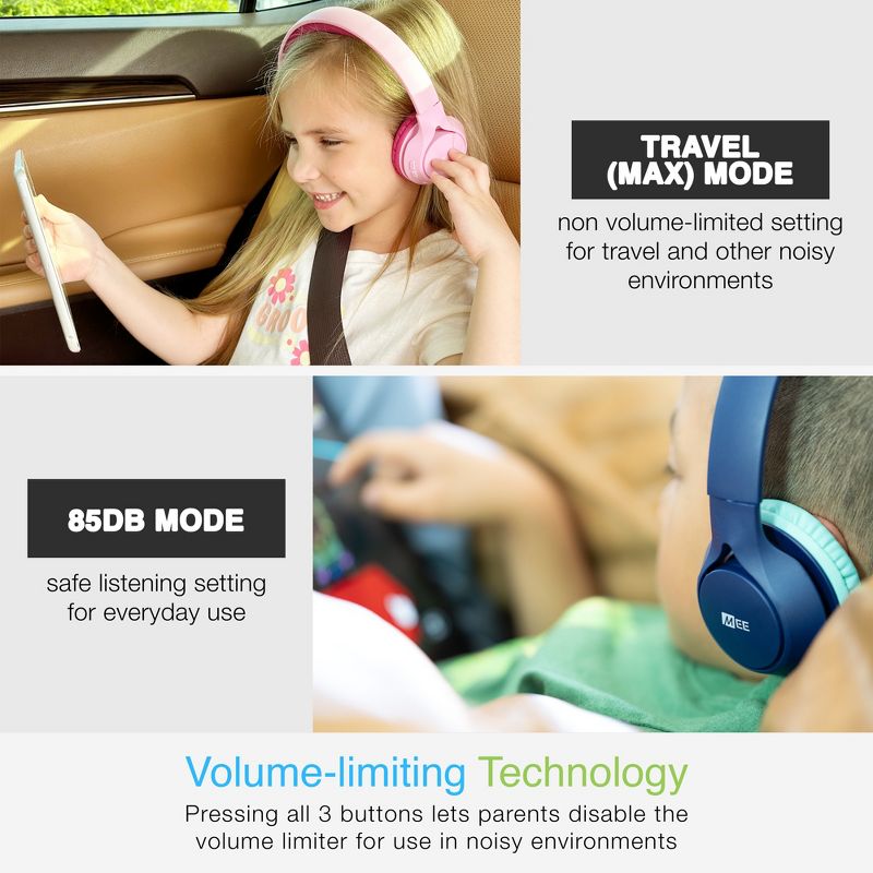 MEE audio KidJamz KJ45 Children’s Safe Listening Bluetooth Wireless Headphones with Volume Limiter & Microphone, Adjustable On-Ear Kids Headset, 5 of 15