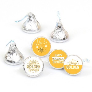 Big Dot of Happiness Golden Birthday - Happy Birthday Party Round Candy Sticker Favors - Labels Fits Chocolate Candy (1 sheet of 108) - 1 of 4