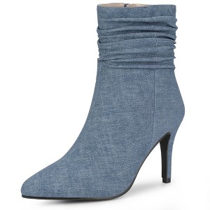 Perphy Women's Pointy Toe Side Zip Slouched Stiletto Heels Ankle Boots - 1 of 3
