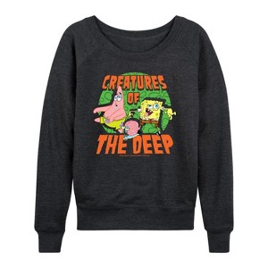 Women's - SpongeBob SquarePants - Creatures Of The Deep Lightweight French Terry Wide Neck Long Sleeve Shirt - 1 of 4
