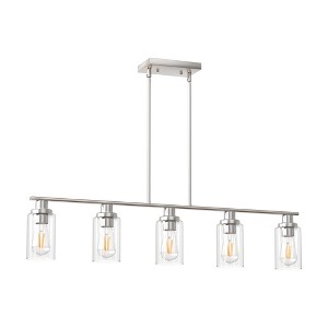 DORESshop 5-Light Elegant Brushed Nickel Island Chandelier with Clear Glass,Pendant Light Perfect for Dining and Kitchen Spaces - 1 of 4