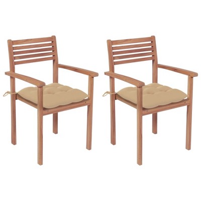 vidaXL Patio Chairs 2 pcs with Beige Cushions Solid Teak Wood