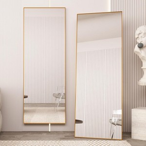 65" x 24" Full Length Mirror with Stand, Black Wall Mounting Full Body Mirror, Metal Frame Full - 1 of 4