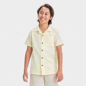 Boys' Short Sleeve Textured Button-Down Shirt - Cat & Jack™ Yellow - 1 of 3