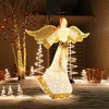 Tangkula 5.2 FT Outdoor Christmas Lighted Angel Xmas Pre-lit 3D Winged Angel with Halo Wings & 180 Warm White LED Lights Bow & Ground Stakes - 2 of 4