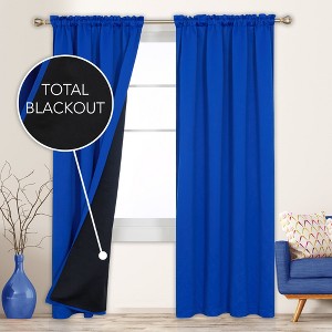 Deconovo ModernLuxury 100% Full BlackOut SatinRodCurtains For LivingRoom or BedRoom 2Panels - 1 of 4