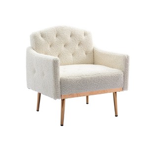 Modern Accent Chair with Arms and Gold Metal Legs for Living Room Bedroom Office - 1 of 4
