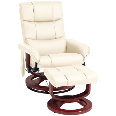 HOMCOM Recliner Chair with Ottoman, Electric Faux Leather Recliner with 10 Vibration Points and 5 Massage Mode, Reclining Chair with Wood Base