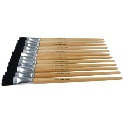 School Smart Black Bristle Paint Brushes, Long Handle, 1 Inch, Set of 12