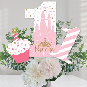 Big Dot of Happiness 1st Birthday Little Princess Crown - Pink and Gold Princess First Birthday Party Centerpiece Sticks - Table Toppers - Set of 15 - 1 of 4