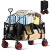Collapsible Wagon with Wheels, Foldable Shopping Cart with Adjustable Handle, Side Pockets and Cup Holder, All Terrain Wagon for Shopping - 3 of 4