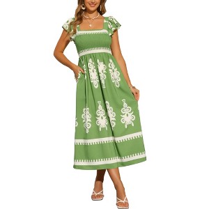 INSPIRE CHIC Women's Square Neck Flutter Sleeve Smocked Dress - 1 of 4