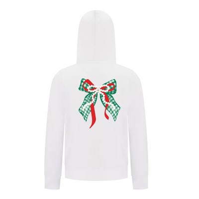 Everyday Kids Christmas Collection Green Gingham Pearl Bow Girls Zip Up Hoodie – Holiday Sweatshirt - White