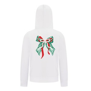 Everyday Kids Christmas Collection Green Gingham Pearl Bow Girls Zip Up Hoodie – Holiday Sweatshirt - White - 1 of 1