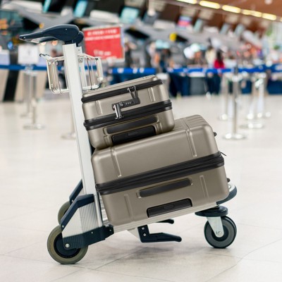 Karl Home Carry on ABS&PC 20 Inch Luggage with Front Compartment Double Spinner Wheels TSA LockBlue Grey