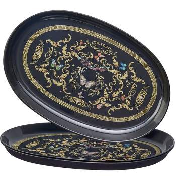 Silver Spoons Butterfly Garden Serving Trays for Party, Heavy Duty Disposable Platter, 12" x 7", (3 PC), Versi Collection