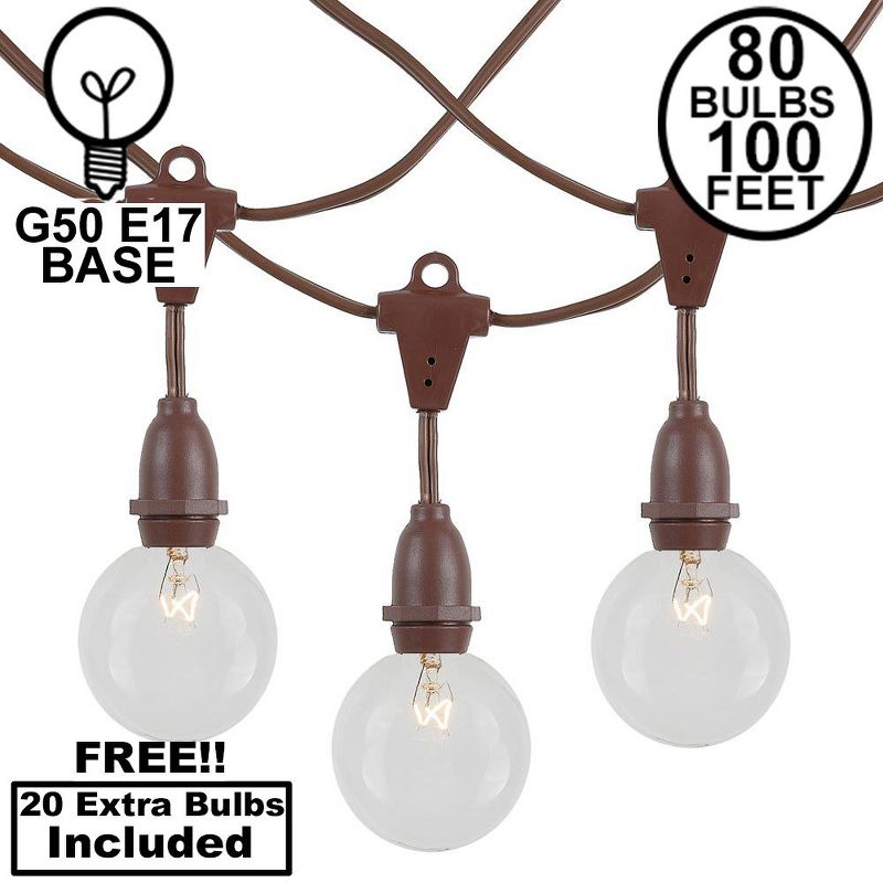 Novelty Lights Globe Outdoor String Lights with 100 suspended Sockets Suspended brown Wire 100 Feet, 1 of 10