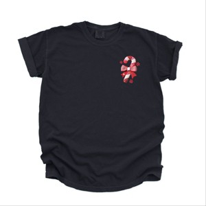 Candy Cane Bow Patchwork Print - Women's Garment Dyed Graphic T-Shirt - 1 of 4
