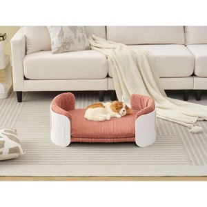 ORRD Scandinavian Cat Sofa Bed - Elevated PP Pet Bed with Removable Cover, White/Pink for Cats & Small Pets - 1 of 4