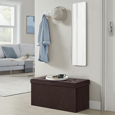 Folding Storage Ottoman Bench, Storage Bench with Flipping Lid, Ottoman with Storage, Faux Leather, 660 lb Load Capacity